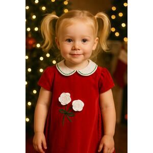 Vintage Fischel Johnston Red Dress Peter Pan Collar Girls 4T